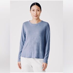 Eileen Fisher Organic Linen Jersey Crew Neck Top T Shirt Knit Sweater Minimalist